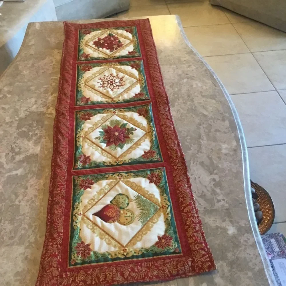 NWT. Hand Crafted Gorgeous Metallic Quilted Holiday Runner.  REVERSIBLE